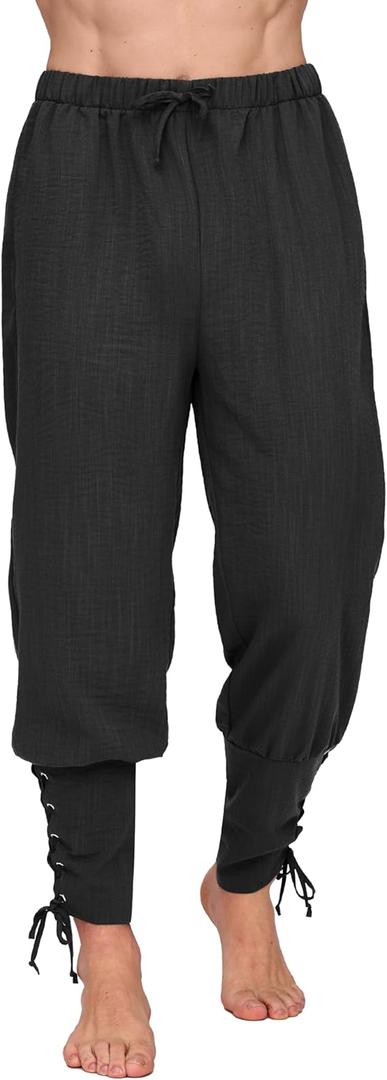 Spooktacular Creations Men Medieval Renaissance Pants, Ankle Banded Pirate Pants, Viking Costume Men for Halloween Party, Size XL