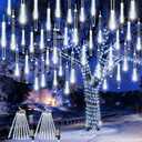 2-Pack Christmas Lights Outdoor, 16Tubes 384LEDs Extendable Meteor Shower Lights, Falling Rain Light Waterproof Plug in Tree Light for Christmas Backyard Garden Patio Xmas Decoration (Cool White)