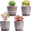 Gepege Succulent Pots, 4 Inch Small Indoor Ceramic Planter Pot with Drainage Holes and Saucers for Plants - Set of 4 (Clay+white)