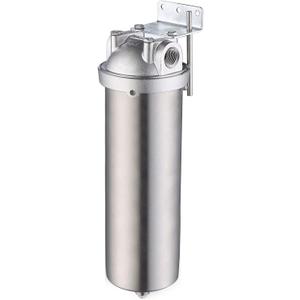 Amwater NSF/ ANSI 42 Stainless Steel Whole House Water Filter Housing, 10" x 2.5" Sediment Water Filter System for Heavy Duty, Well & City Water, 1" NPT Port, Drain Valve Style C