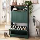 Shoe Storage Cabinet with 2 Flip Drawers, 24" W Farmhouse Modern Hidden Shoes Rack Cabinet with Adjustable Shelves & Open Storage, Narrow Slim Shoe Organizer for Front Door Entrance, Entryway, Green