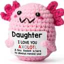 Daughter Gifts from Mom on Mothers Day, Handmade Crochet Axolotl Plush with I Love You Sign, Teen Girl Trendy Stuff, Birthday Christmas Valentines Easter Basket Stuffers for Tweens Kid