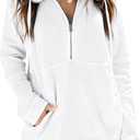 Ladmous Womens Casual Long Sleeve Half Zip Sweatshirt Lapel Drawstring Oversized Pullover Tops with PocketsS-2XL (White, XXL)