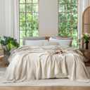 MooMee Muslin Blanket - 100% Cotton 4-Layer Gauze Throw Blanket with All-Around Fringe, Soft Breathable Lightweight Cooling Summer Blankets for Bed Couch (Beige,Super King 108" x 98")