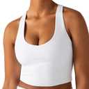 YITTY Active Bra Tank Tops for Women, Longline Sports Bra Tank, Removable Cups, Low Impact Support for Yoga Workout, Gym (Medium, True White)