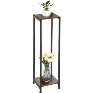 Extra Tall Plant Stand Indoor,40 Inch Plant Stands,2 Tier Metal Plant Stand with Heavy Duty Wood,Rustic Brown and Black