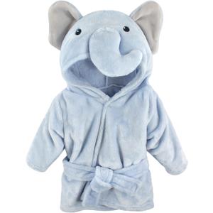 Hudson Baby Unisex Baby Plush Animal Face Bathrobe (0-9 Months, Blue Elephant)