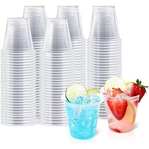 BYSNOW 500 Pack 9 oz Clear Plastic Cups, Thickened Disposable Drink Clear Cups for Party, Higher Heat Resistance Drinking Cup for Wine, Juice, Fruit and Cold/Hot Beverages