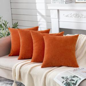 GAWAMAY Decorative Square Throw Pillow Covers 18"x18" Inch Set of 4, Super Soft Chenille Pillows Farmhouse Fall Pillowcase for Living Room Bedroom Sofa Couch Cushion Cover Burnt Orange (45x45cm)