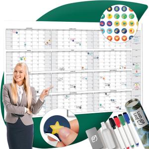 Giant Wall Calendar 2025, 38" x 58" - Dry Erase, Undated, Yearly, Reusable - 12 Month Large Whiteboard for Home, Classroom & Office, Includes Markers, Eraser & Accessories