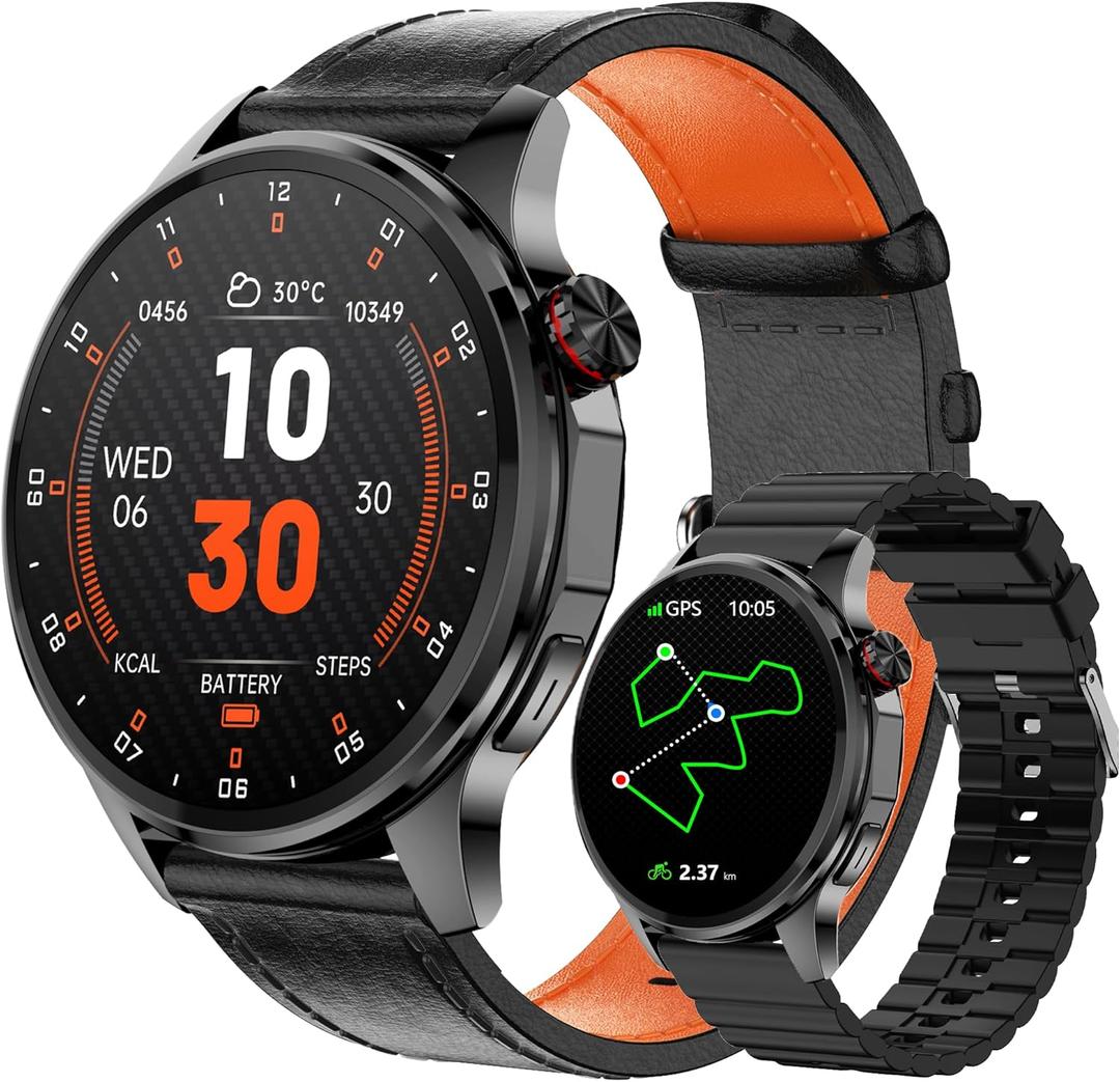 Smart Watch for Men Built-in GPS, 1.46" AI Smartwatch with Health Monitor for Android Phones/ iPhone, 100+ Sport Modes Fitness Tracker with Compass/ Altitude/ Barometer, Bluetooth Call/ Text Reply(2 Bands)