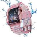 Blingbrione Clear Band Compatible Apple Watch Women 42mm Men,Transparent Jelly Soprt Strap with Cover Case Protector for iWatch Series 11 10 Pink 