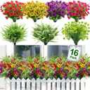 TURNMEON 16 Bundles 7 Styles Artificial Flowers for Outdoors Summer Decor, UV Resistant No Fade Outdoor Faux Plants Colorful Daisy Boston Fern Lavender Fake Flowers for Outside Indoor Gardens Home