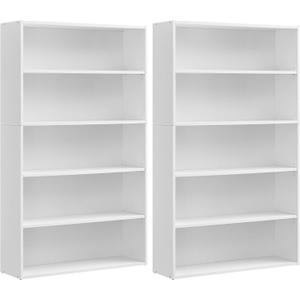 VASAGLE Set of 2 Bookshelves, 30 Inches Wide, 5-Tier Open Bookcases with Adjustable Storage Shelves, Floor Standing Units, Cloud White ULBC175T14-2