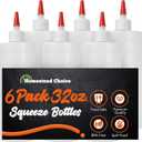 6-pack Plastic Squeeze Bottles for Sauces - 32oz Condiment Squeeze Bottles for Liquids - BPA Free Squirt Bottle with Cap - Ketchup, Syrup, Oil, Dressings, Honey & Arts and Crafts