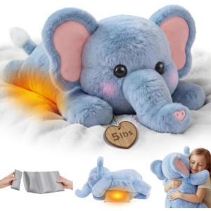 Mewaii Weighted Stuffed Animals with Microwavable Heating Pad - 5 lbs Adjustable, Heatable & Coolable Elephant Plush for Realistic Hug, Removable Inner Pad, Perfect Plush Gift for Kids (23 Inch)