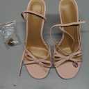 iiimmu Women's Bow Heels 4 IN Stiletto Heeled Sandals for Women Round Open Toe Sandals Elegant Summer Heels Soft PU Leather/Faux Suede, Size 6,5