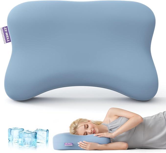 ZZWELL Side Sleeper Pillow  Patented Cervical Neck Pillow for Sleeping with Cooling Cover  High Loft Heavy Density Memory Foam Pillows for Side Sleepers & Broad Shoulders Adults (Blue)