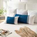 Throw Pillows Covers for Home, Lumbar Porch Pillow 14x36 Inch White Grey and Blue Striped Long Body Pillow for Bed Modern Farmhouse Decorative Accent Cushion Covers for Bed Couch Sofa Set of 1