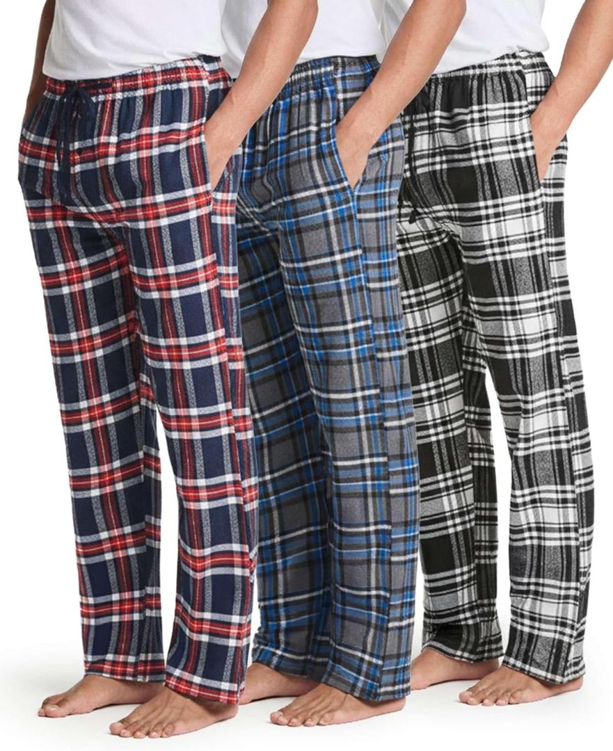3 Pack: Mens Big & Tall King Size Pajama Pants Cotton Super Soft Pajamas Men Flannel Bottoms Fleece Buffalo Plaid Pj Lounge Pants Sleepwear Pijamas Para Hombres Woven Button Fly - Set 5, 3x Ta