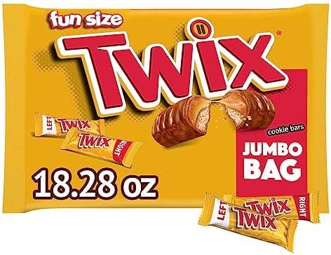 Pack Of 2 TWIX Fun Size Caramel Cookie Milk Chocolate Candy Bars Individually Wrapped Party Candy Chocolate Bars, 18.28 Oz Jumbo Bulk Bag, Best By: 07/2025