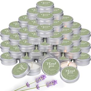 MTLEE 50 Pcs Thank You Candles Gift Wedding Favors Baby Shower for Guests 1 oz Lavender Scented Soy Wax Candle Aromatherapy Candle Favors for Bridal Baby Shower(Sage Green, Floral)