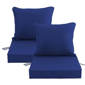 24x24 Inch Outdoor Chair Cushions Set of 2, Patio Furniture Cushions - Removable Cover, Water-Repellent, Fade-Resistant, Non-Slip Bottom & Straps, Replacement for Deep Seat Sofa & Couch - Navy