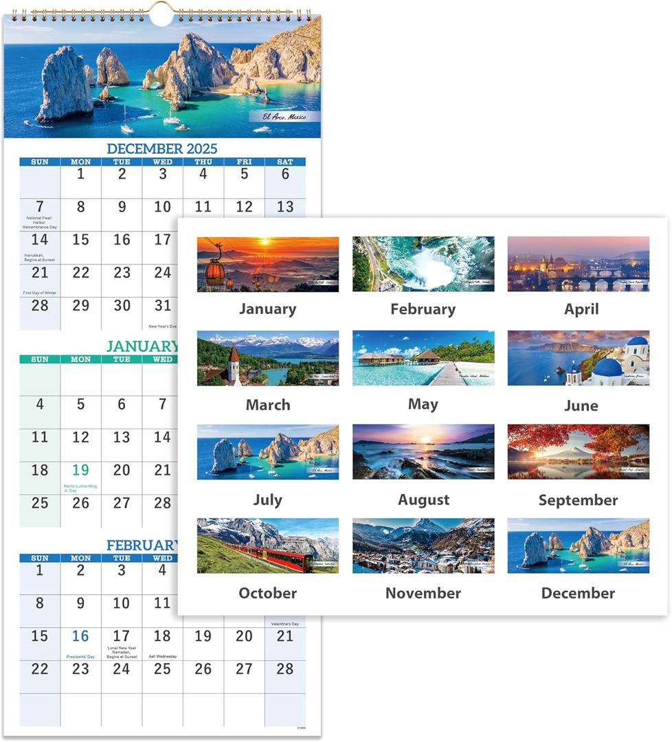 2026 Calendar - Dec. 2025 - Jan. 2027, 3 Month Calendar Vertical Display, Wall Calendar 2026, 11" x 26"(when opened)