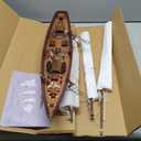 SAILINGSTORY 30" Wooden Sailboat Model Ship Sailboat Decor Schooner Atlantic 1:50 Scale Replica Navy and Walnut Antique Finish