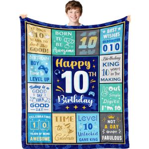 10 Year Old Boy Gifts Blanket 50" X 60", Gifts for 10 Year Old Boys, 10th Birthday Decorations for Boys, 10th Birthday Gifts for Guys, 2014 Bday Presents, 10th Birthday Throw