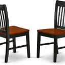 East West Furniture NFC-BCH-W Norfolk Dining Chairs - Slat Back Wood Seat Kitchen Chairs, Set of 2, Black & Cherry