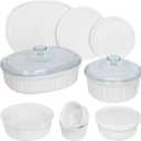 CorningWare French White 12-Pc Ceramic Bakeware Set with Lids, Chip and Crack Resistant Stoneware Baking Dish, Microwave, Dishwasher, Oven, Freezer and Fridge Safe