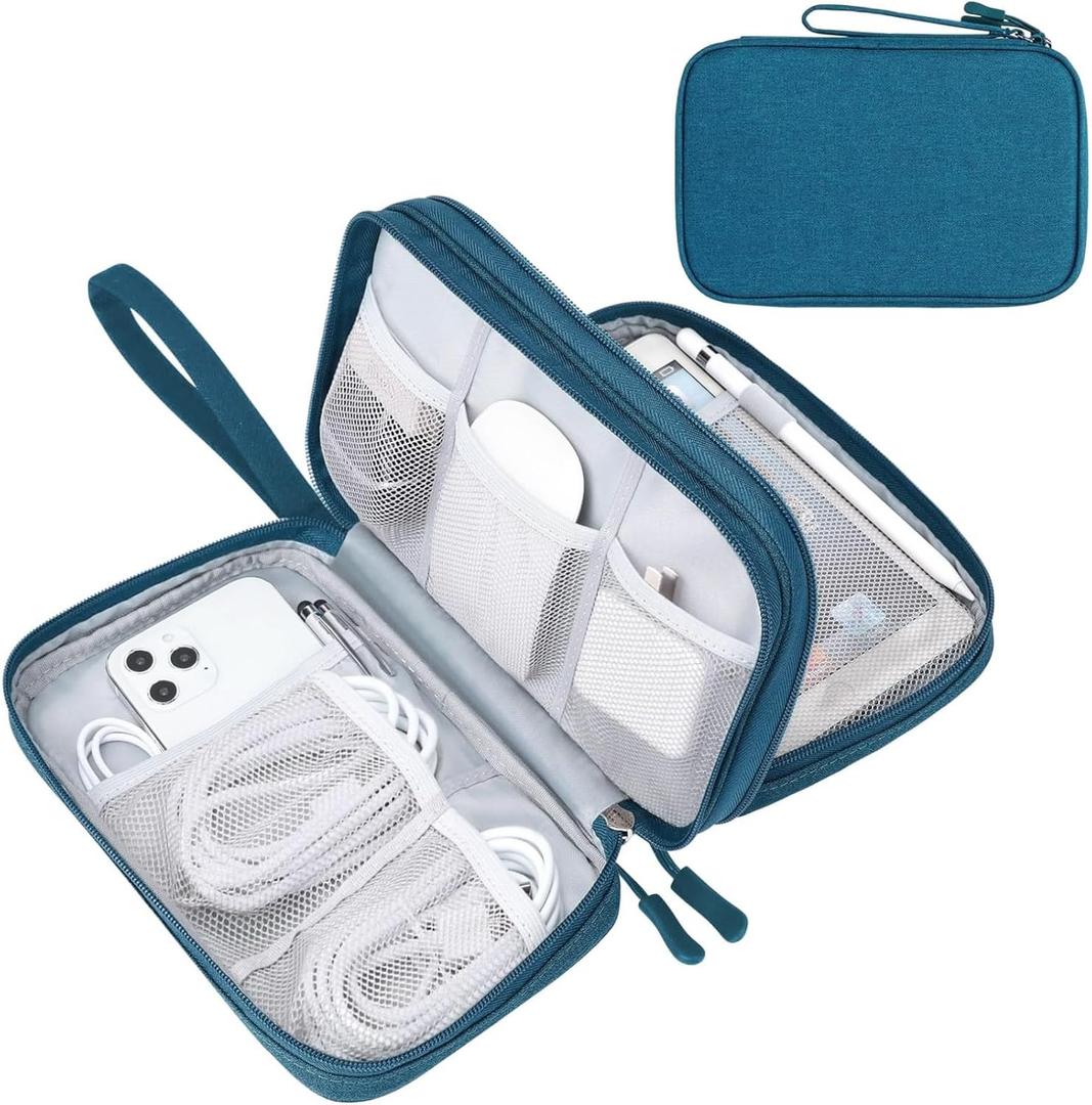 FYY Electronic Organizer, Large Travel Cable Organizer Bag Pouch Electronic Accessories Carry Case Portable Waterproof Double Layers All-in-One Storage Bag for Cable, Cord, Charger, Phone, Dark Green