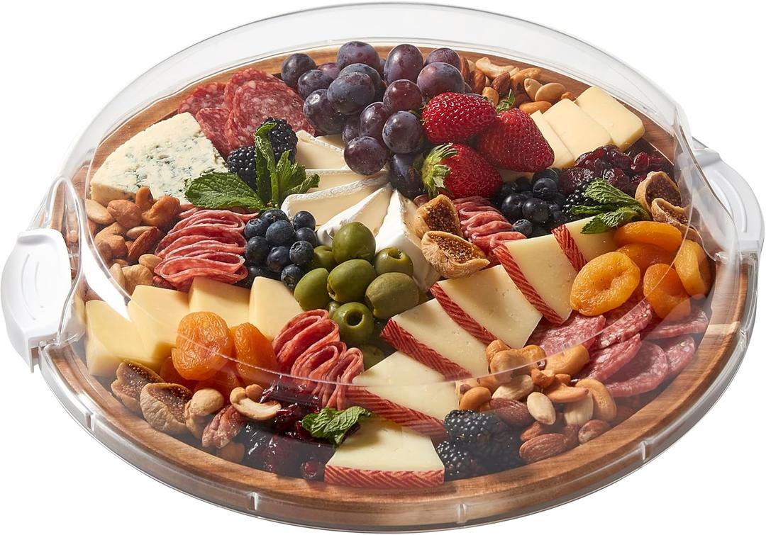 FARBERWARE Build-a-Board Cutting Board with Single Compartment and Clear Locking Lid for Charcuterie, Snacks, and More, Acacia