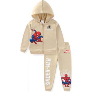 Marvel Spider-Man Boys Zip Up Hoodie and Pants Set for Big Kids (5, Beige)
