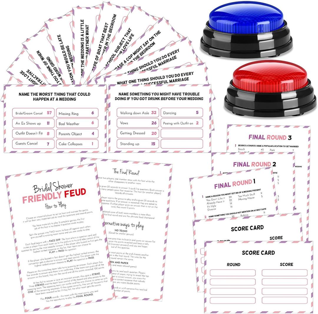 Halloscume Bridal Shower Friendly Feud Game with 2 Answer Buzzers, Wedding Feud Cards for Family Game Night Fun Trivia Quiz for Bachelorette Party Family Guests Bridemaids