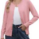 Bettysays Women's Lightweight Button Down Cardigan Casual Long Sleeve Crew Neck Soft Knit Cardigans Sweater (L)