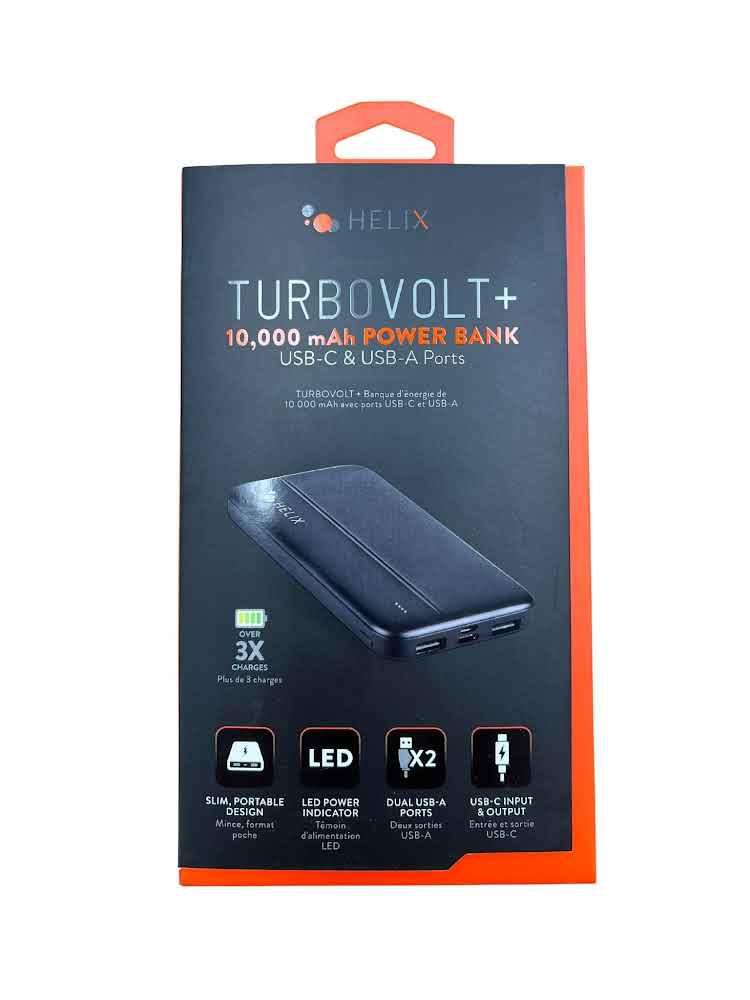 HELIX TurboVolt+ 10,000 mAh Power Bank USB-C & USB-A Ports