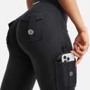 YEOREO CoreFlex Women Workout Flare Leggings with Pockets Hidden Scrunch High Waisted Cargo Gym Yoga No Front Seam Leggings (Black, M)