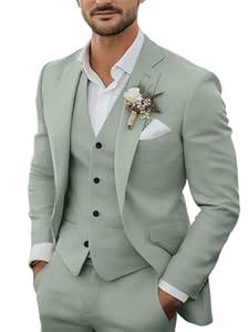 Men's 3 Piece Linen Suits Casual Lightweight Blazer Jackets Vest Pants Set for Wedding Business Prom Suit XL
