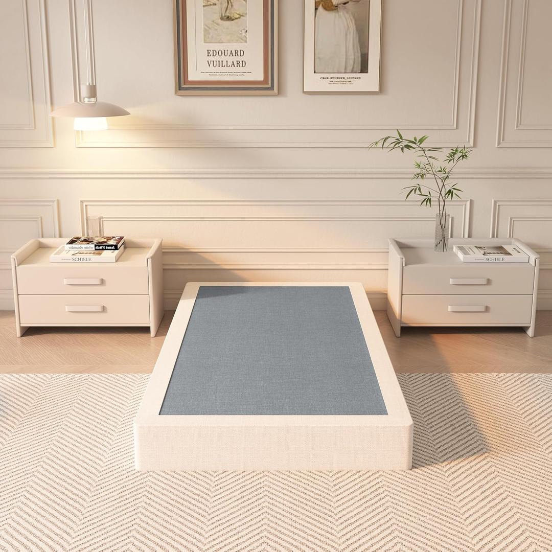 Twin Size Box Spring, 7 Inch Box Springs with Washable Cover, Heavy Duty Metal Mid-Profile Foundations Easy Assembly 3000 lbs Capacity