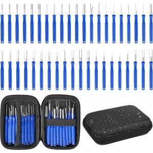 Kikerike Terminal Removal Tool Kit 41 Pcs Depinning Tool Electrical Connector Pin Removal Tool Kit Pin Extractor Tool Set Wire Terminal Release Tool for Automotive Car Household Devices - Blue