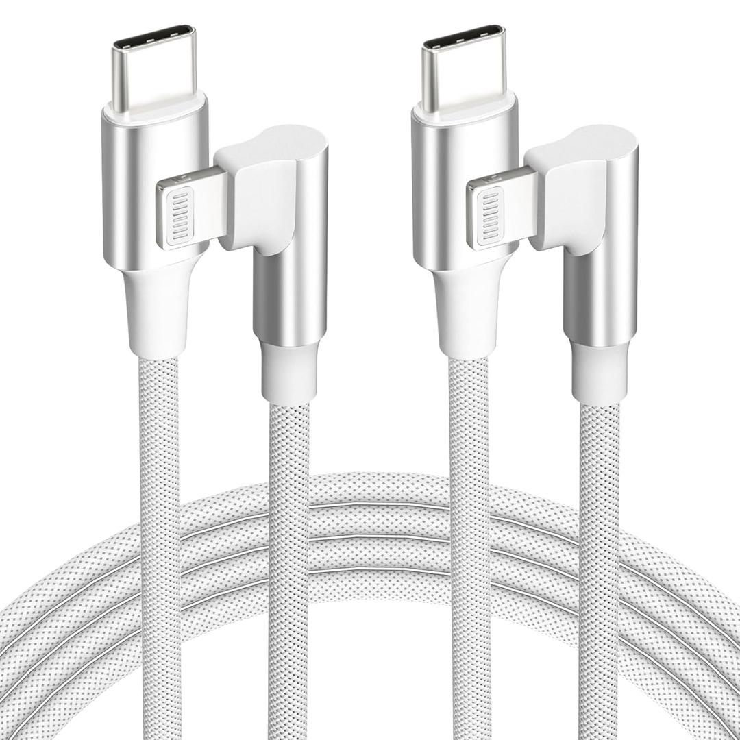 USB C to Lightning Cable 6FT 2Pack 90 Degree [MFi Certified], iPhone Charger Cord Fast Charging Power Delivery Right Angle Nylon Braided Cable for iPhone 14 13 12 11 Pro Max X XS XR 8 7 6s Plus SE