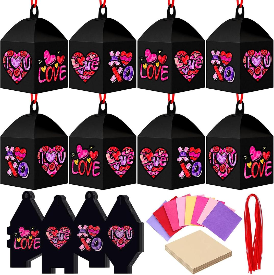 Maitys 16 Sets Valentine's Day Themed Paper Lantern Craft Kit for Adults, Cute Love Heart DIY Lanterns with Tissue Paper Glue Handcrafts for Home Activities Romantic Cultural Ornaments Decorations