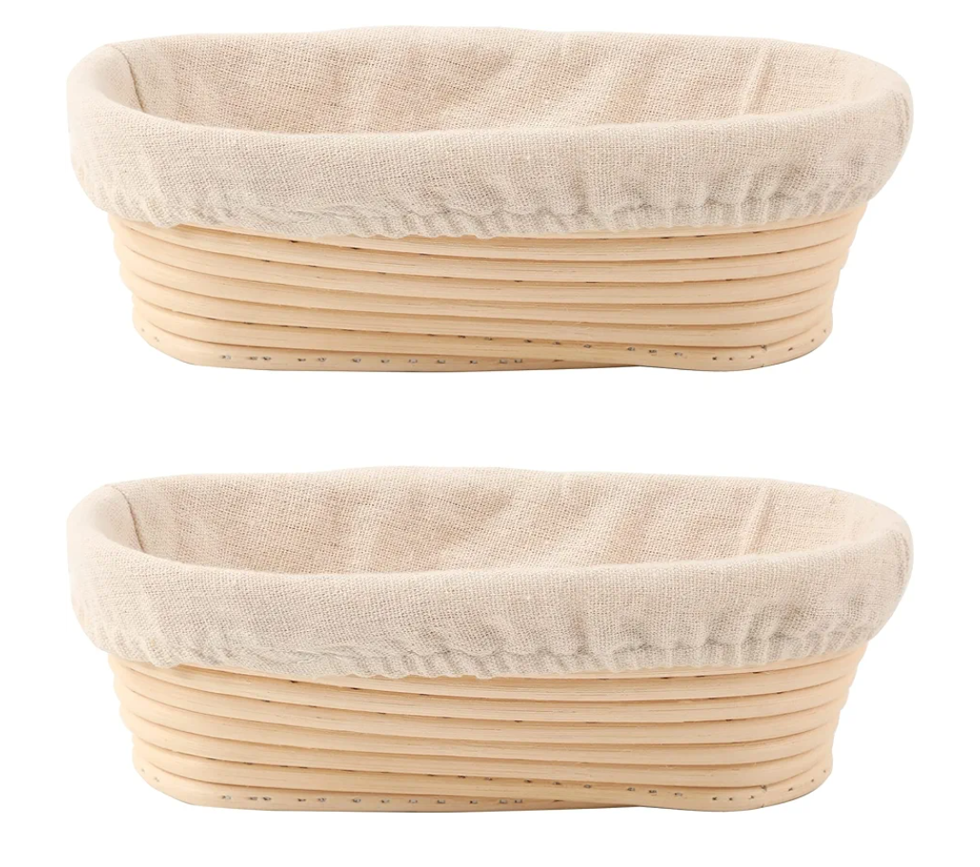 DOYOLLA Bread Proofing Baskets Set of 2 10 inch Oval Shaped Dough Proofing Bowls w/Liners Perfect for Professional & Home Sourdough Bread Baking