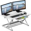 SHW 32-Inch Height Adjustable Standing Desk Converter Riser Workstation with Drawer, White