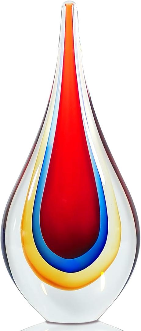 Glass Water Drop Sculpture GiftMurano Glass Art for HomeHand Blown Figurines Decor, Office Decor Red