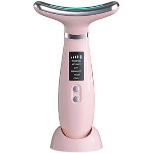 Face Massager -4 Color Red-Light-Therapy for Face and Neck for Wrinkles, Double Chin, Vibrating Facial Massager with Thermals (Cold-Hot-Pink)