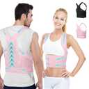Posture Corrector for Women and Men,4 In 1 Adjustable Full Back Brace,Posture Braces Can Relieve Upper and Lower Back Pain, Shoulder Braces for Hunchback,Scoliosis, Lumbar Spine, Spine Medium Pink