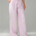 Verdusa Women's Straight Leg Pants Drawstring High Waisted Casual Loose Trousers with Pockets (Pink, M)